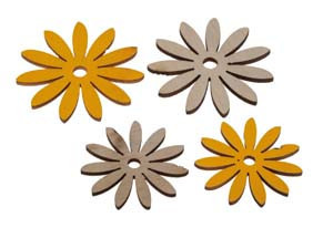 Fa virágok, kb. 40/50 mm, natúr/sárga, 12 db