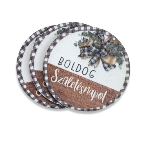 Nyomtatott fa tábla Boldog Születésnapot 5 cm kockás szalag mintával