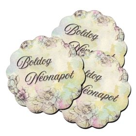 Nyomtatott fa tábla virágos Boldog névnapot 6 cm