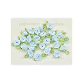 Szatén mini rózsafejek világoskék 5db/csomag