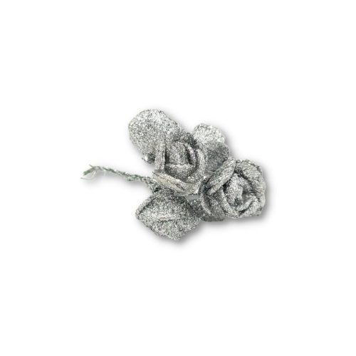 Drótos rózsa csokor csillámos ezüst 6 fej/cs