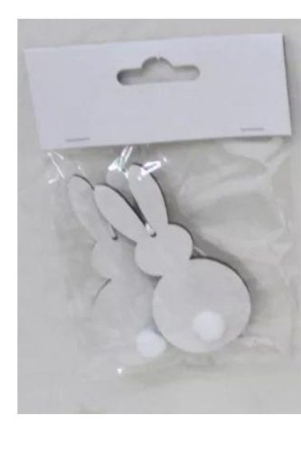 Akasztós fafigura Nyuszi pompommal 4x9 cm fehér 2 db/cs