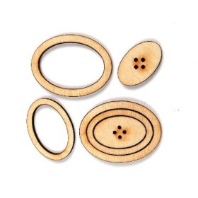 Ovális fagomb, keretekkel,  2 db