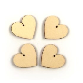 Kis szív fa forma, fadísz  4 db/csomag