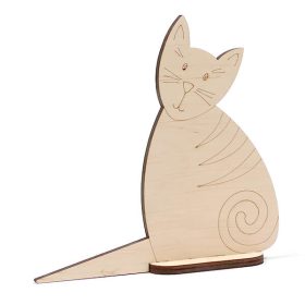 Ajtókitámasztó cica fafigura - csíkos