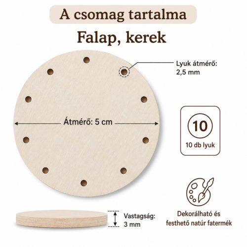 Falap,  kerek,  átmérő 5 cm,  lyuk  2,5 mm