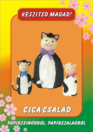 Cica család,  papírzsinórból és papírszalagból