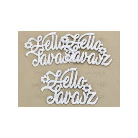   Fa "Hello Tavasz" felirat virággal fehér 14,5x20 cm