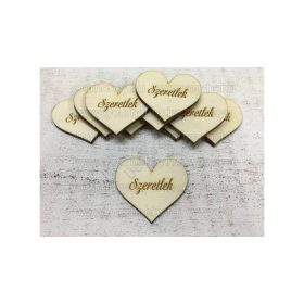 Fa szív "Szeretlek" felirattal natúr 4 cm